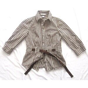 Women's Lucy & Laurel Front Button Waist Tie Long Sleeve Top Blouse Sz S (WB58)